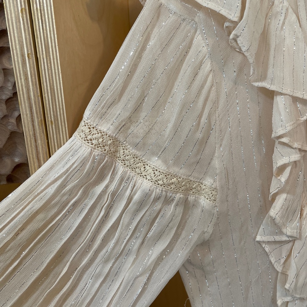 Anthropologie Maeve Peasant Top - Cream and Metallic Silver - Size 4 - NWOT - Picture 4 of 8